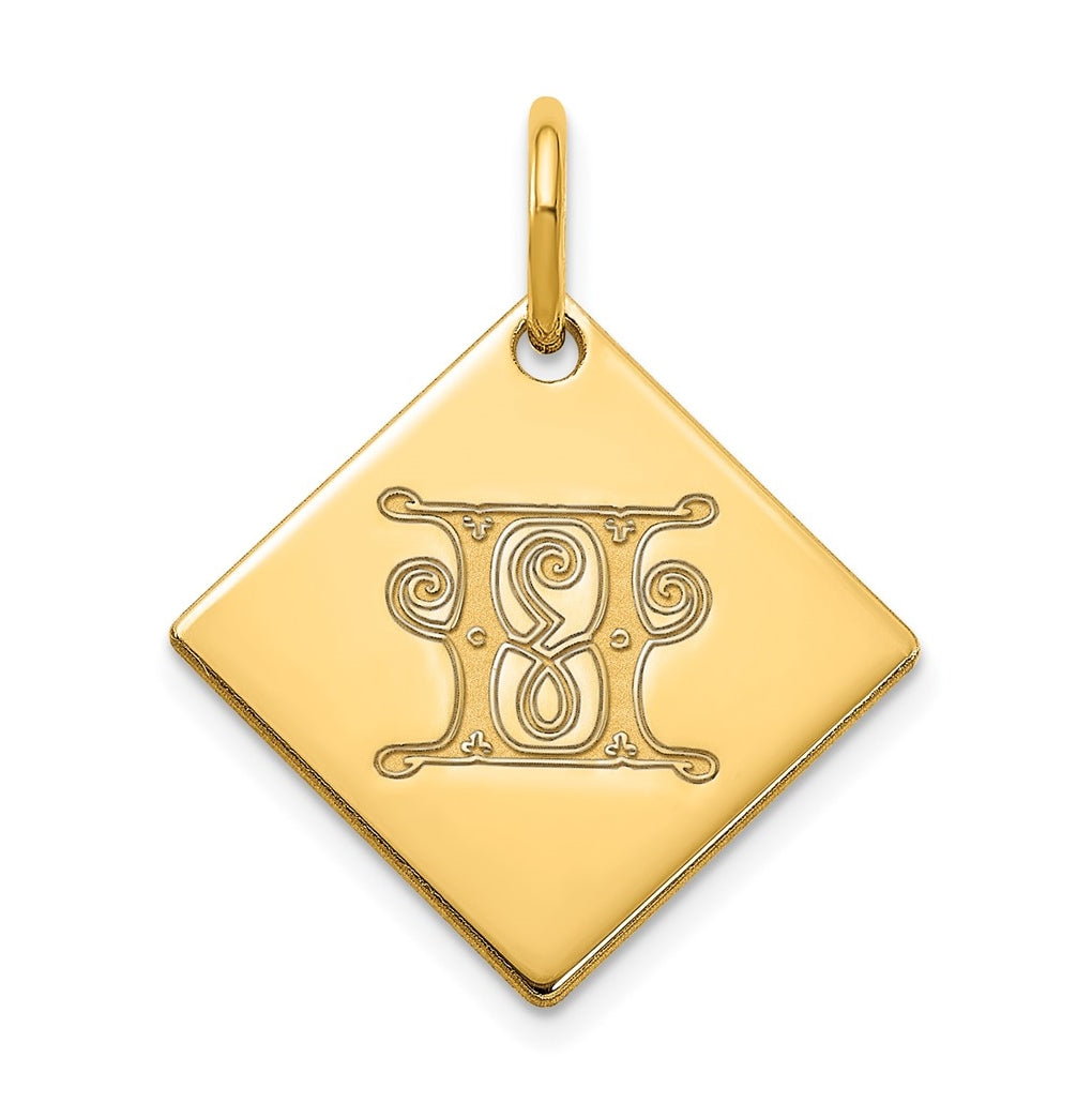 Sterling Silver Polished Gold Plated Gold Letter H Initial Charm