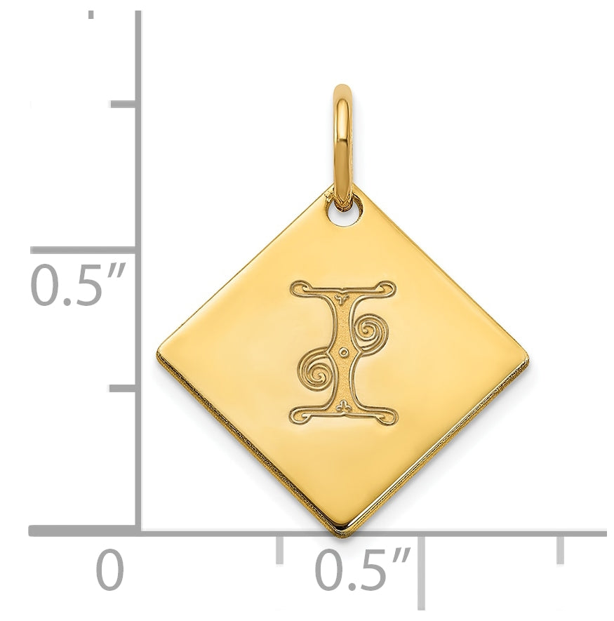 Sterling Silver Polished Gold Plated Gold Letter I Initial Charm
