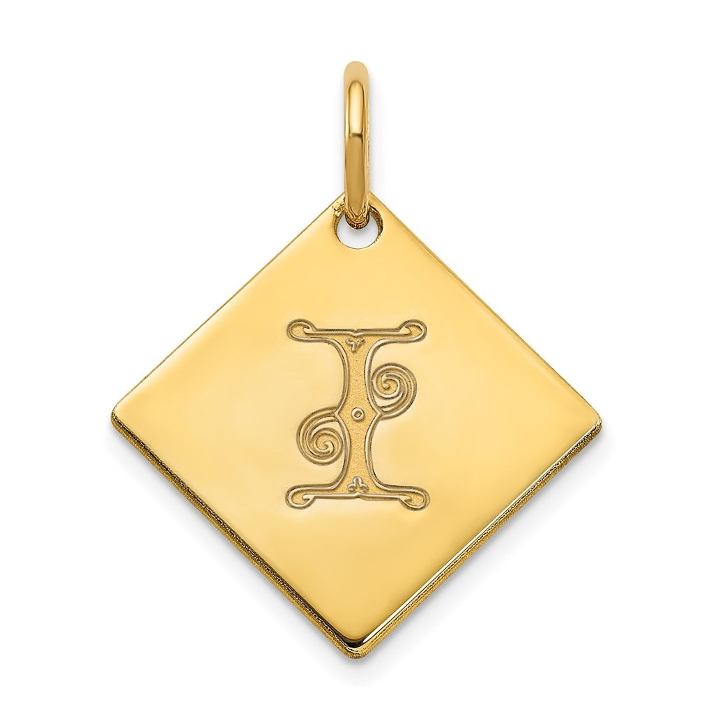 Sterling Silver Polished Gold Plated Gold Letter I Initial Charm