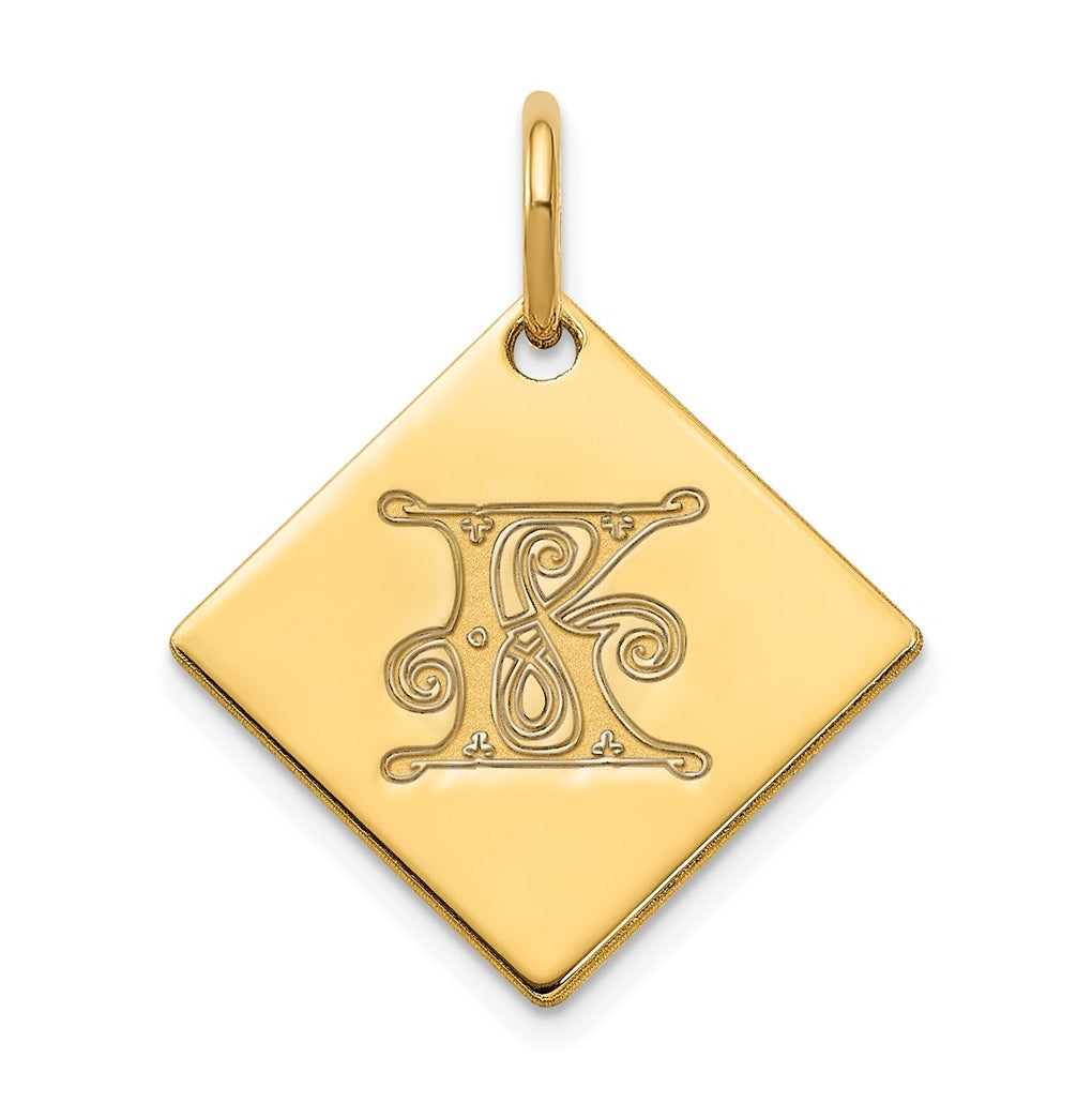 Sterling Silver Polished Gold Plated Gold Letter K Initial Charm
