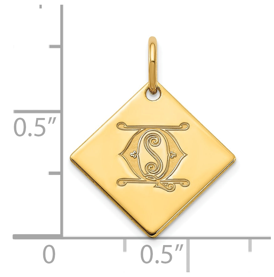 Sterling Silver Polished Gold Plated Gold Letter Q Initial Charm