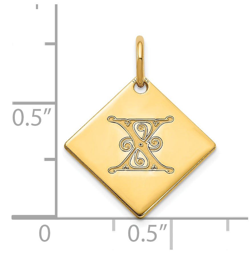 Sterling Silver Polished Gold Plated Gold Letter X Initial Charm