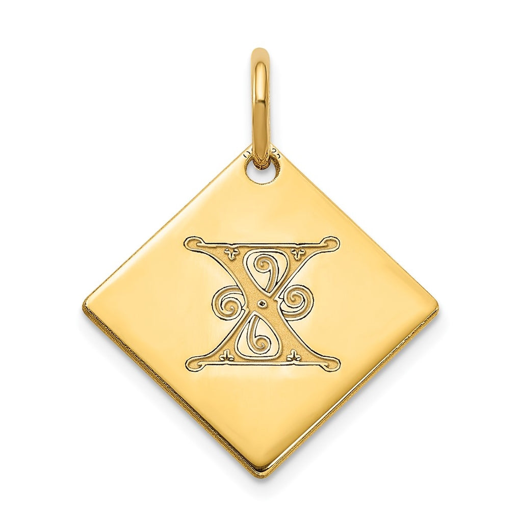 Sterling Silver Polished Gold Plated Gold Letter X Initial Charm