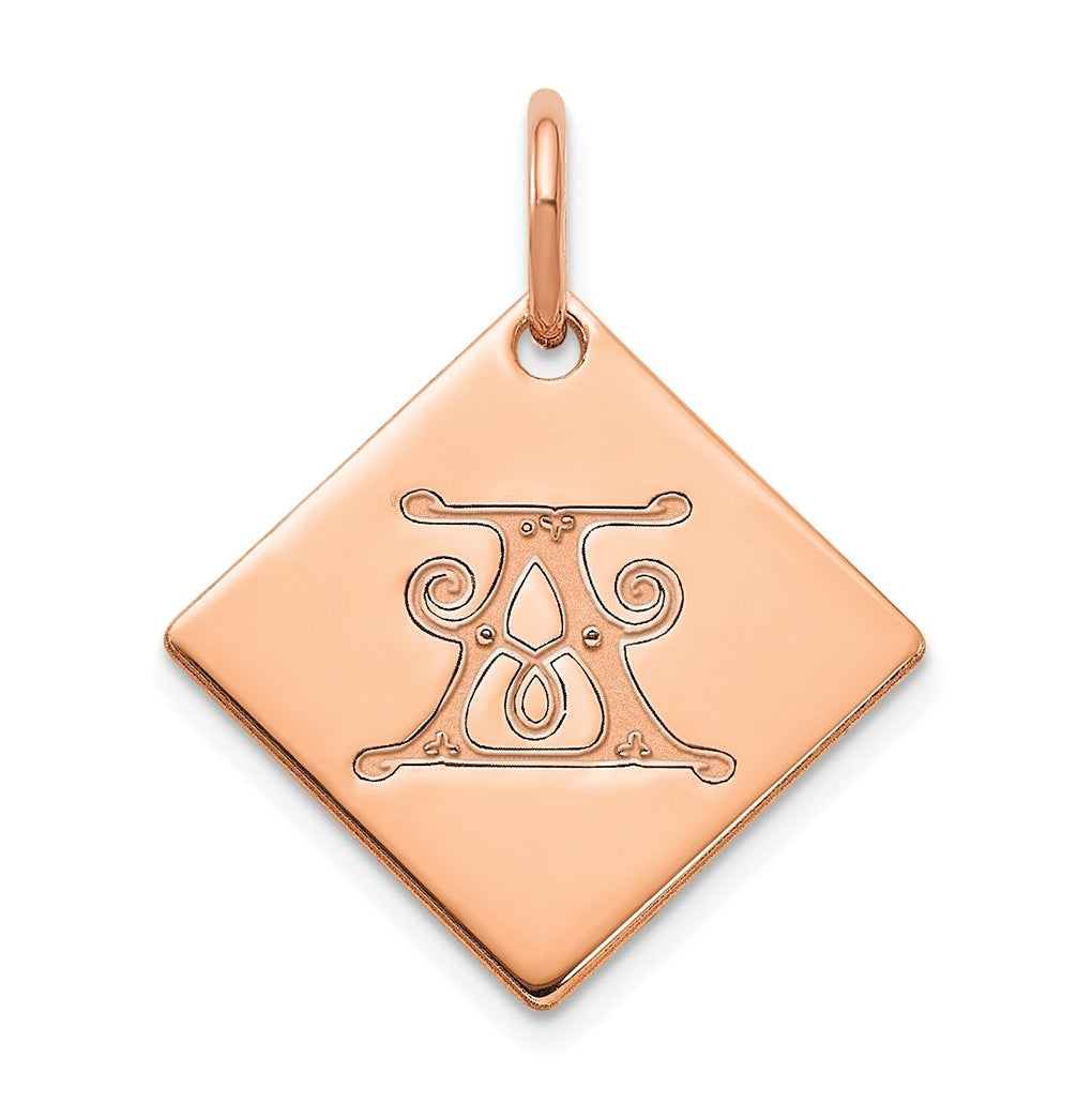 Sterling Silver Polished Rose Gold Plated Gold Letter A Initial Charm