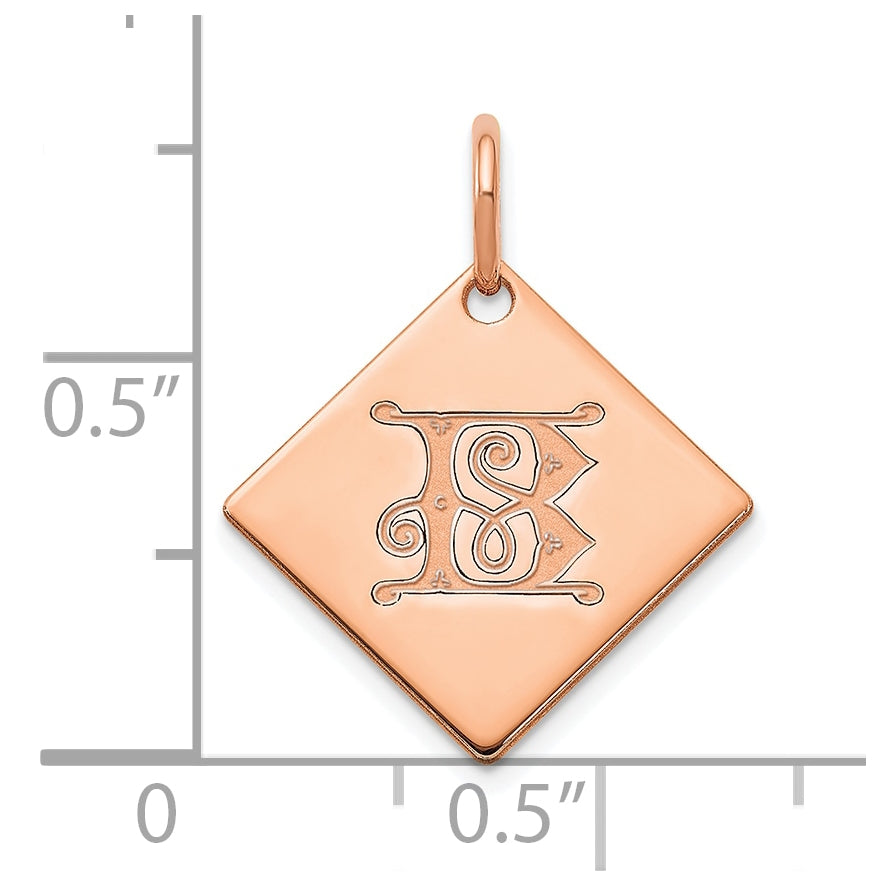 Sterling Silver Polished Rose Gold Plated Gold Letter B Initial Charm