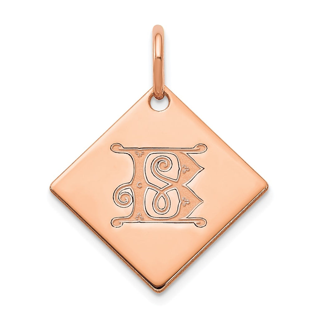 Sterling Silver Polished Rose Gold Plated Gold Letter B Initial Charm