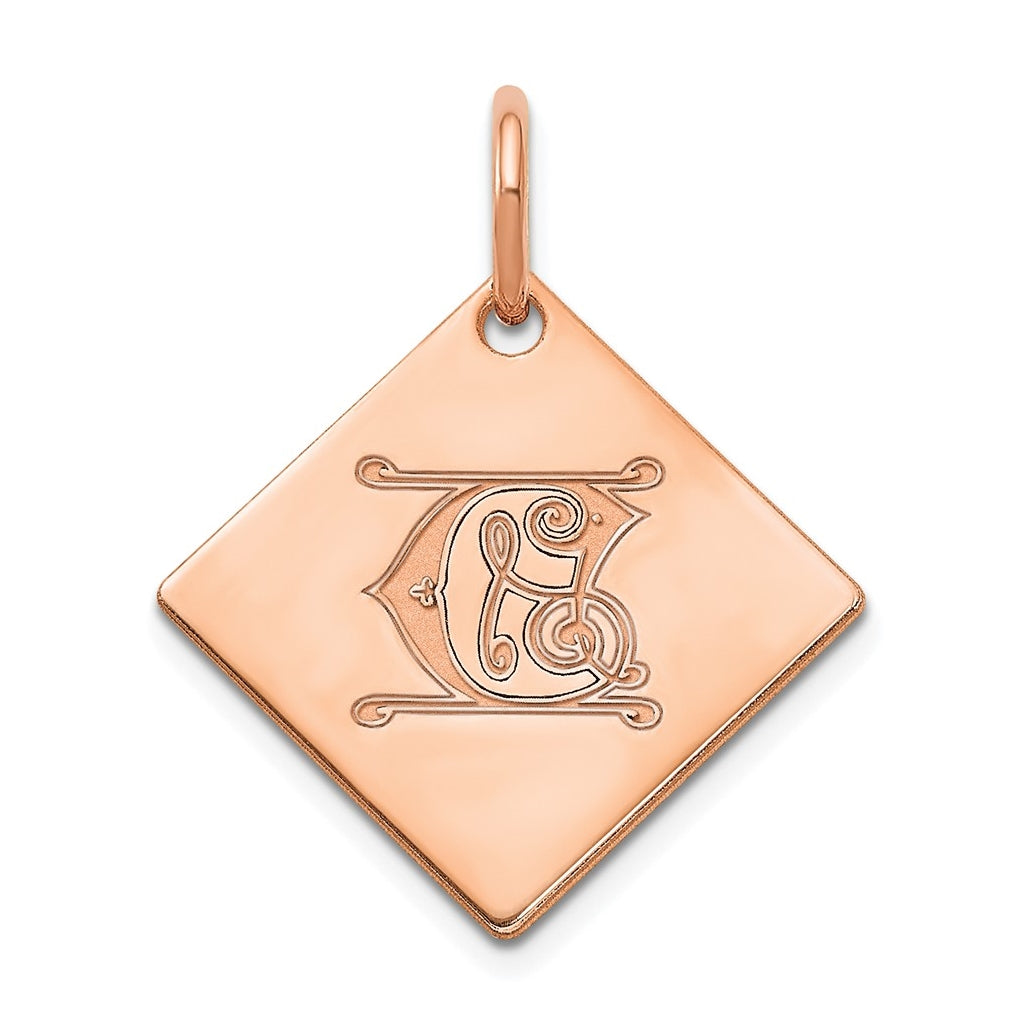 Sterling Silver Polished Rose Gold Plated Gold Letter C Initial Charm