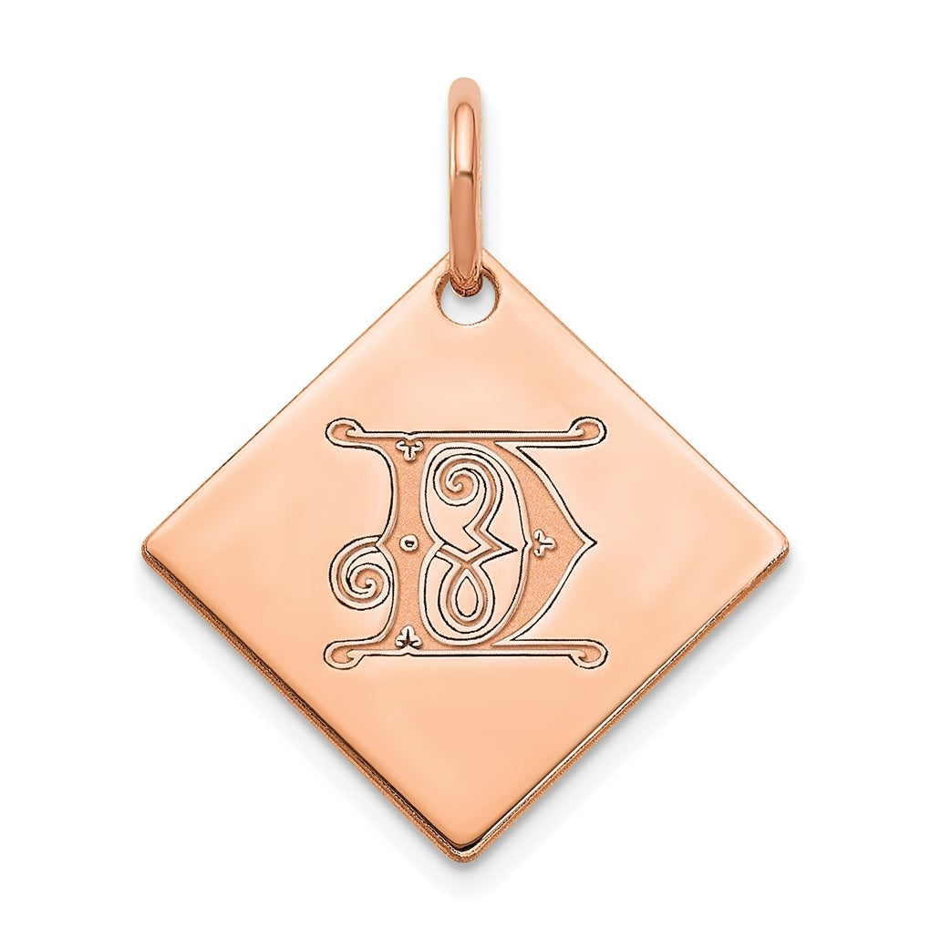 Sterling Silver Polished Rose Gold Plated Gold Letter D Initial Charm