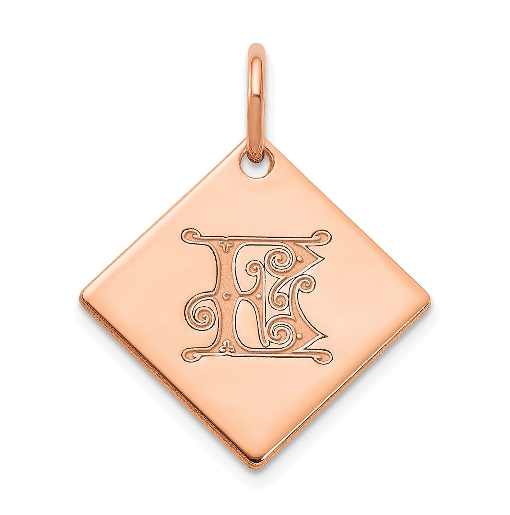 Sterling Silver Polished Rose Gold Plated Gold Letter E Initial Charm