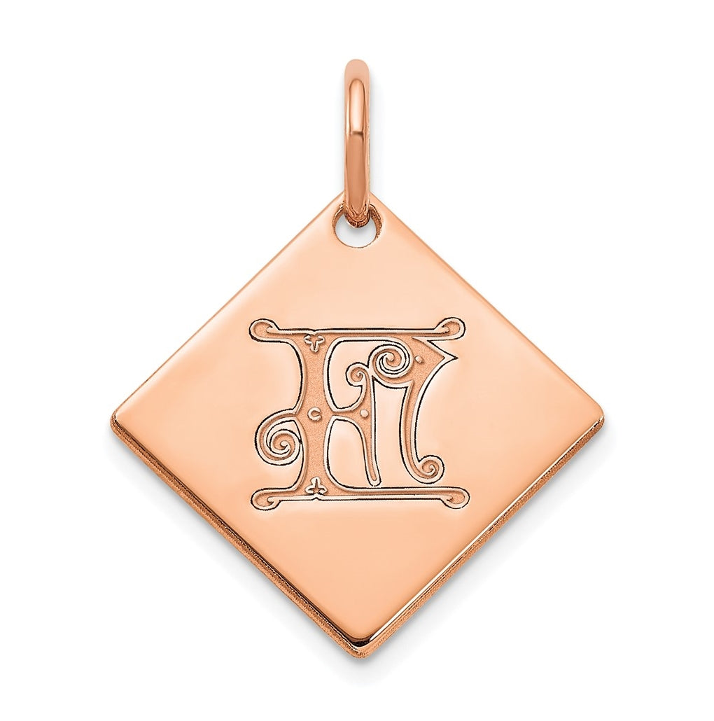 Sterling Silver Polished Rose Gold Plated Gold Letter F Initial Charm