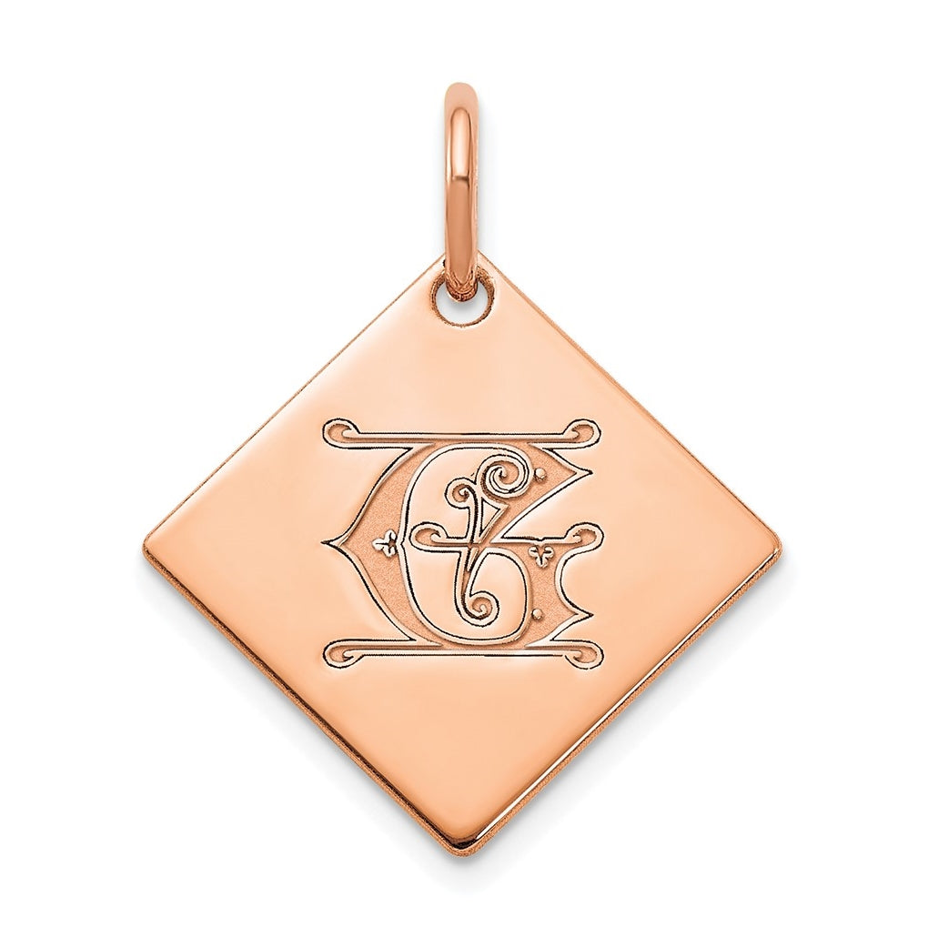 Sterling Silver Polished Rose Gold Plated Gold Letter G Initial Charm