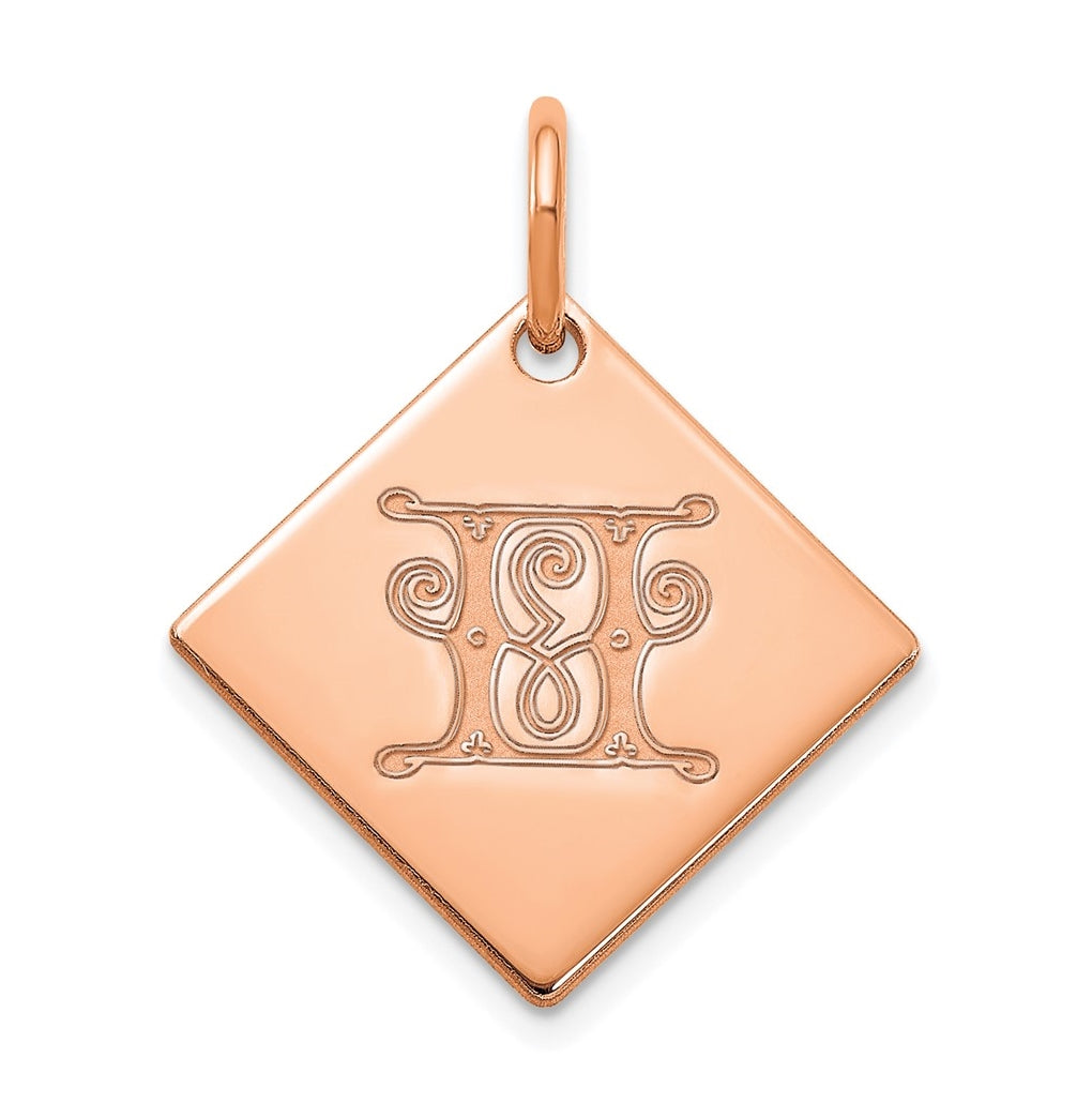 Sterling Silver Polished Rose Gold Plated Gold Letter H Initial Charm