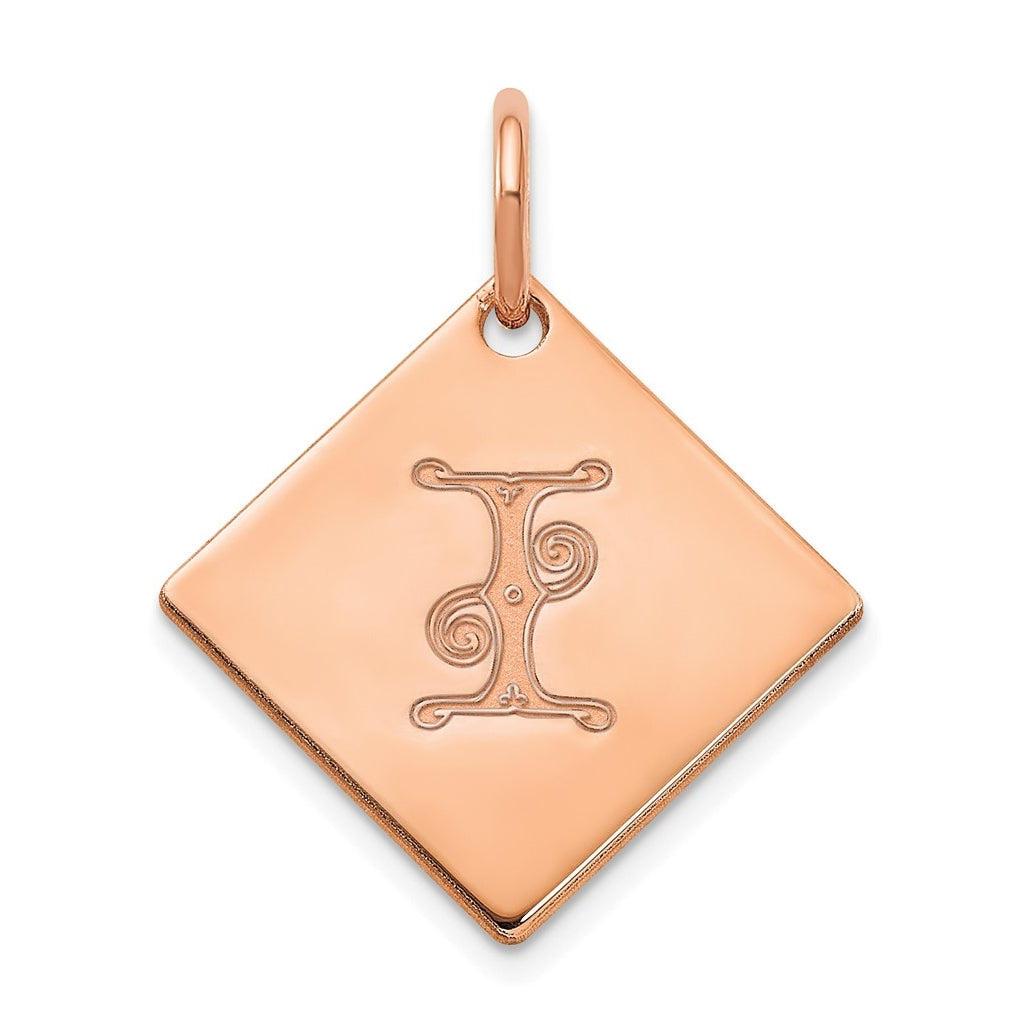 Sterling Silver Polished Rose Gold Plated Gold Letter I Initial Charm