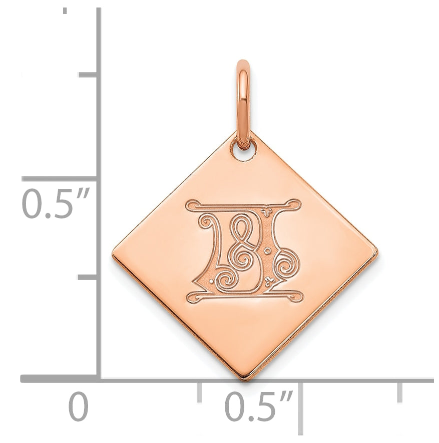 Sterling Silver Polished Rose Gold Plated Gold Letter J Initial Charm