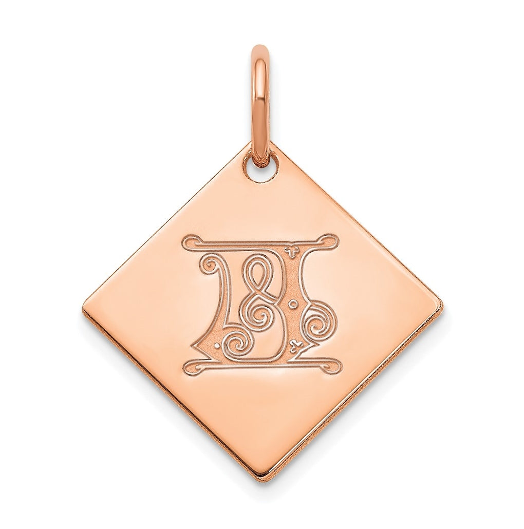Sterling Silver Polished Rose Gold Plated Gold Letter J Initial Charm