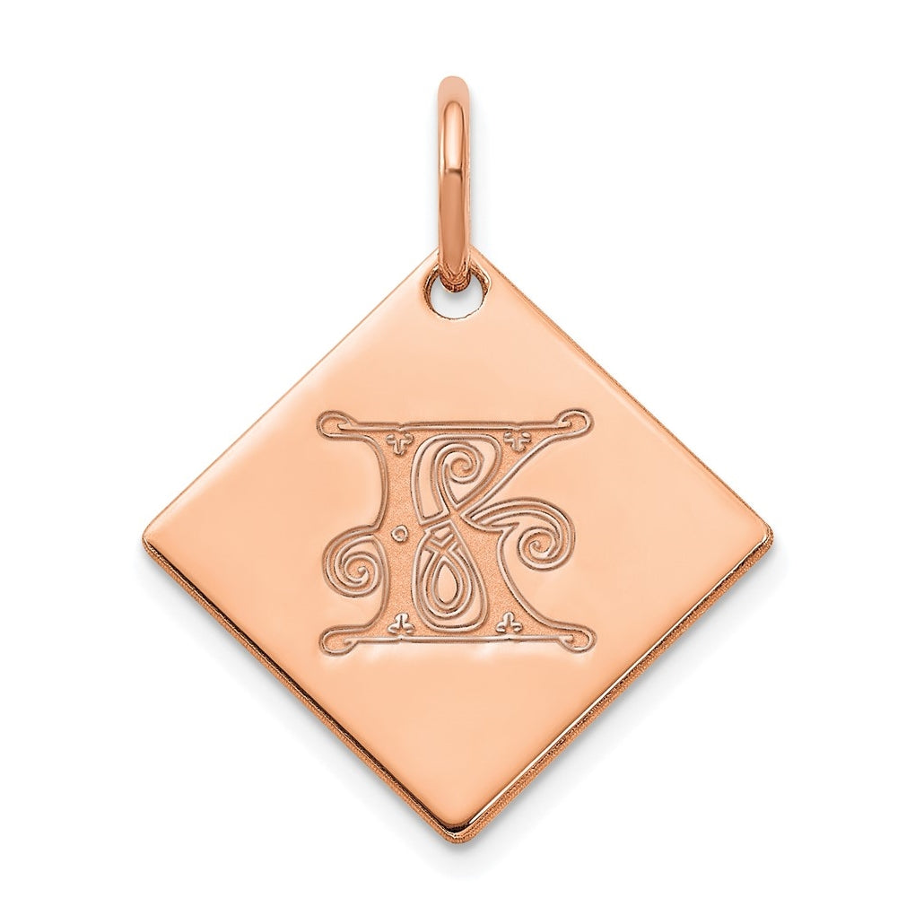 Sterling Silver Polished Rose Gold Plated Gold Letter K Initial Charm