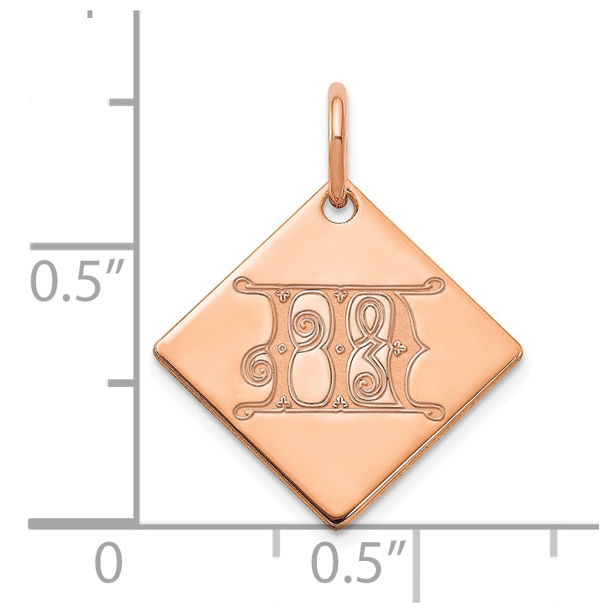 Sterling Silver Polished Rose Gold Plated Gold Letter M Initial Charm