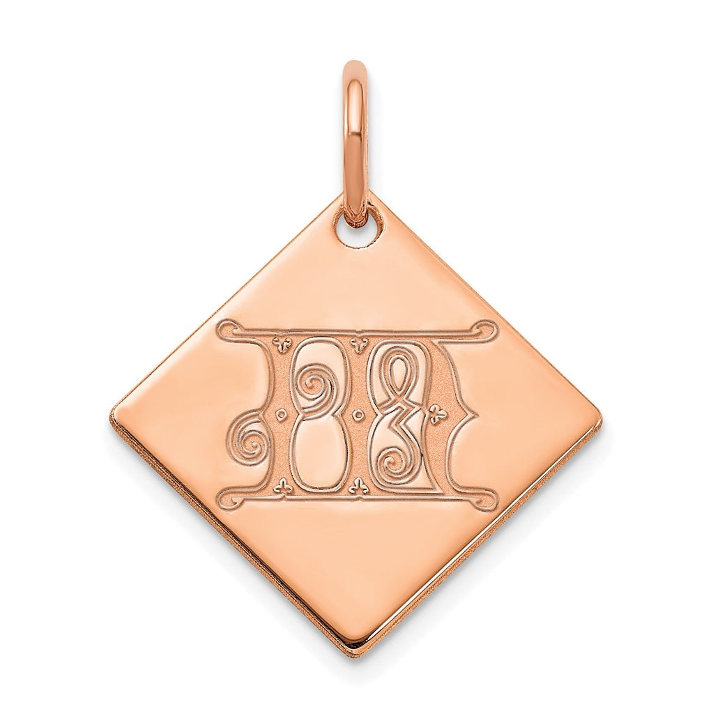 Sterling Silver Polished Rose Gold Plated Gold Letter M Initial Charm