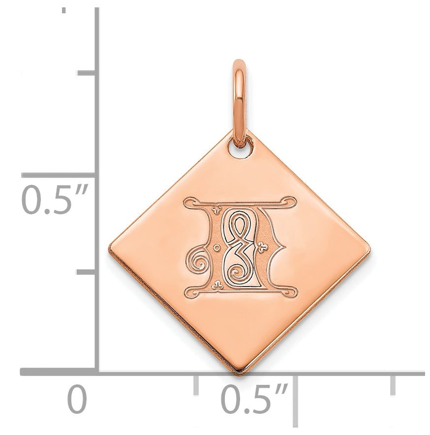 Sterling Silver Polished Rose Gold Plated Gold Letter N Initial Charm