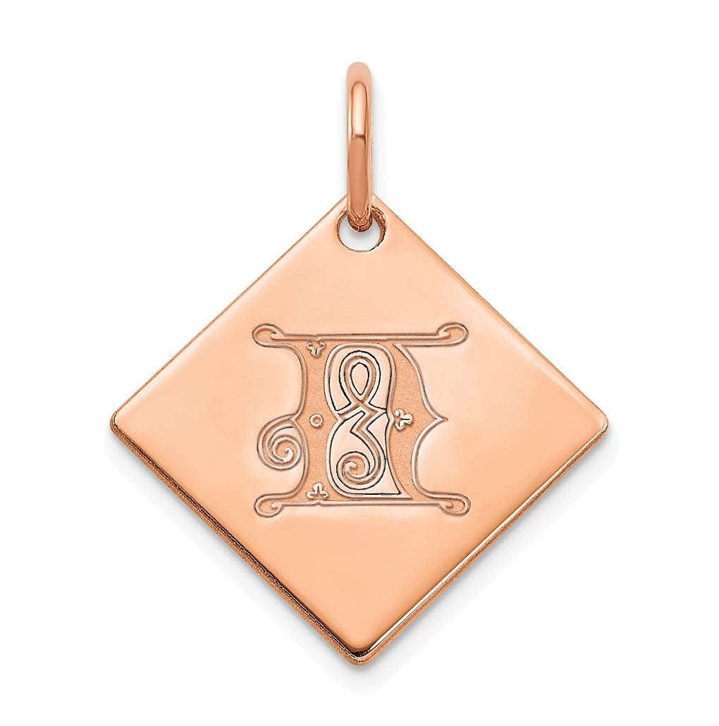 Sterling Silver Polished Rose Gold Plated Gold Letter N Initial Charm