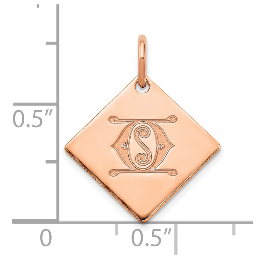 Sterling Silver Polished Rose Gold Plated Gold Letter O Initial Charm