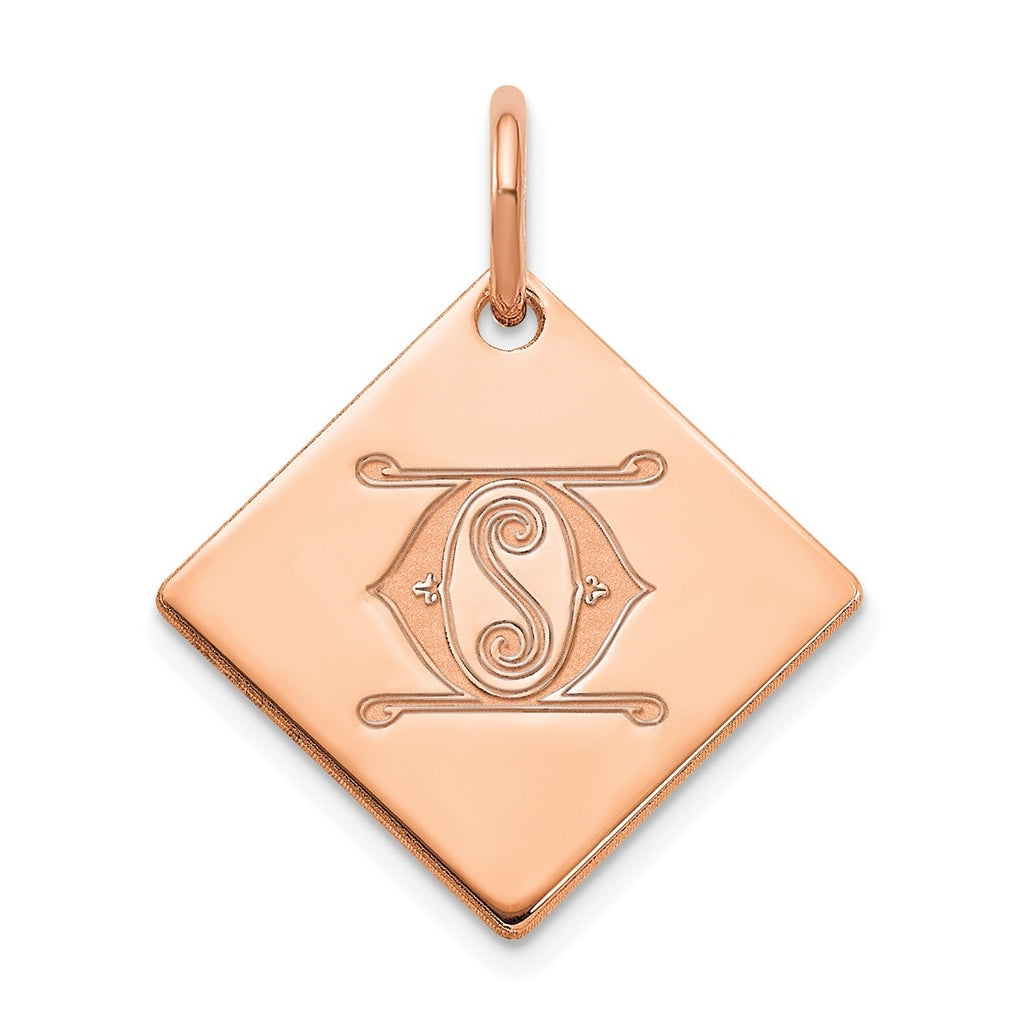 Sterling Silver Polished Rose Gold Plated Gold Letter O Initial Charm