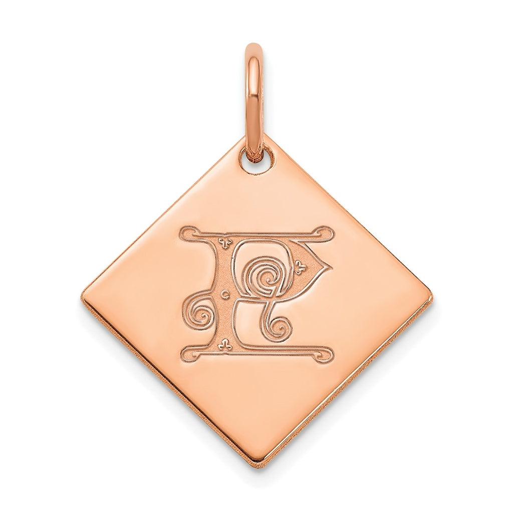 Sterling Silver Polished Rose Gold Plated Gold Letter P Initial Charm