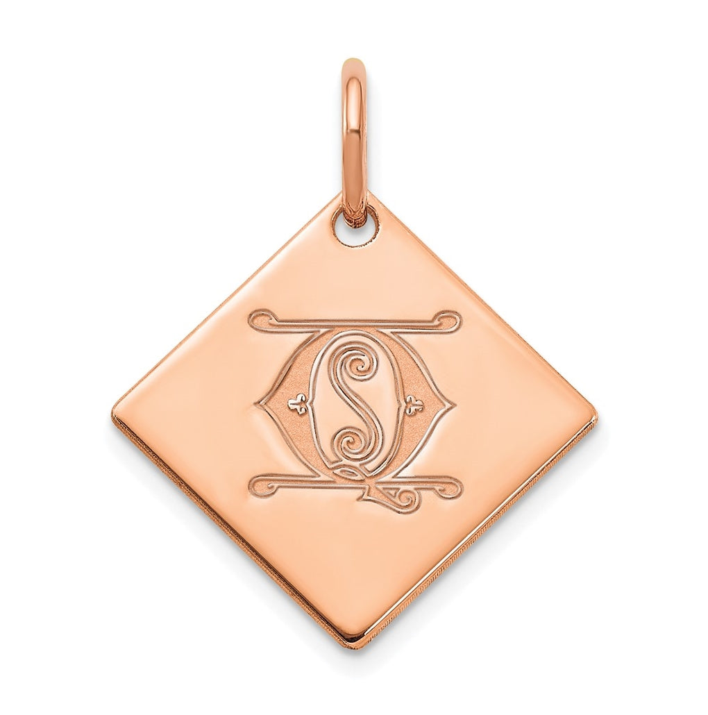 Sterling Silver Polished Rose Gold Plated Gold Letter Q Initial Charm