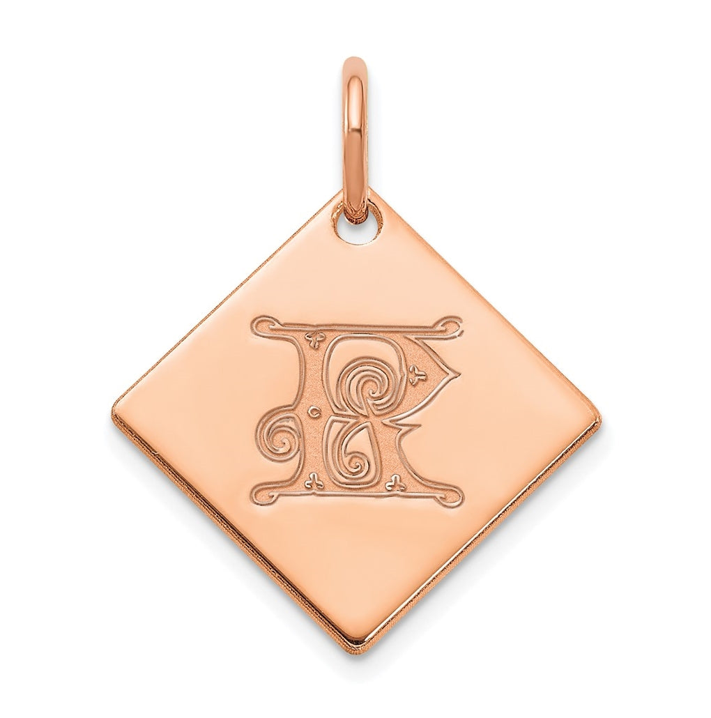 Sterling Silver Polished Rose Gold Plated Gold Letter R Initial Charm