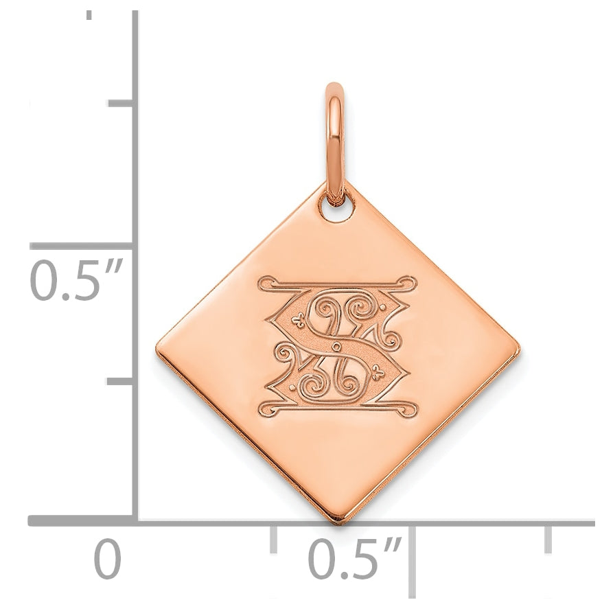 Sterling Silver Polished Rose Gold Plated Gold Letter S Initial Charm