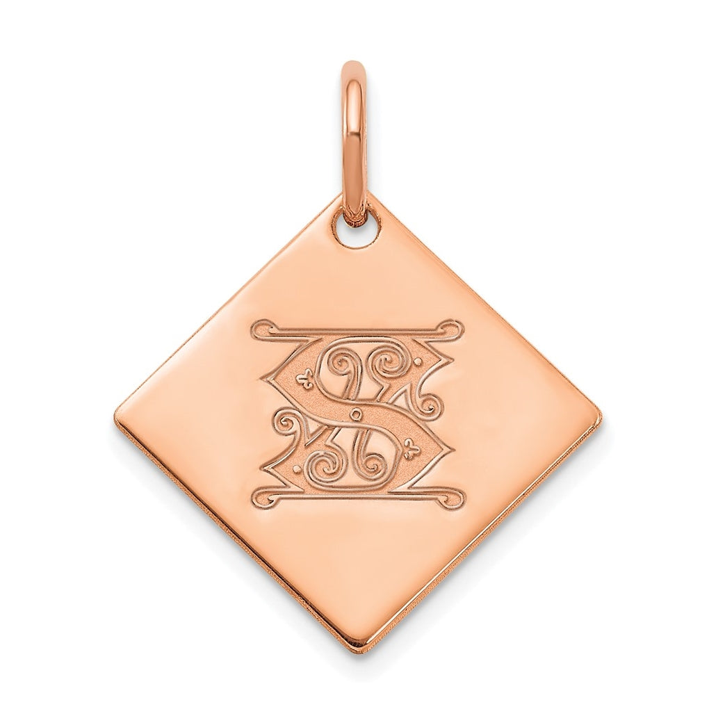 Sterling Silver Polished Rose Gold Plated Gold Letter S Initial Charm