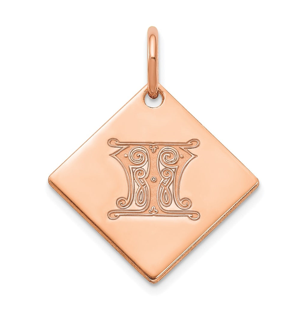 Sterling Silver Polished Rose Gold Plated Gold Letter T Initial Charm