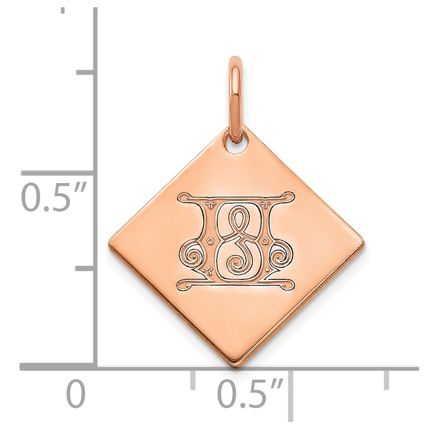 Sterling Silver Polished Rose Gold Plated Gold Letter U Initial Charm