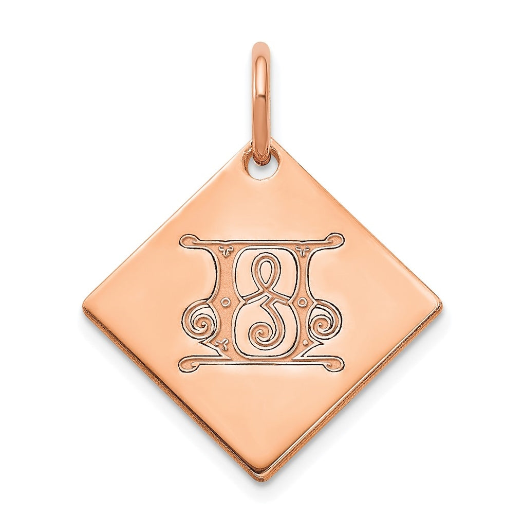 Sterling Silver Polished Rose Gold Plated Gold Letter U Initial Charm