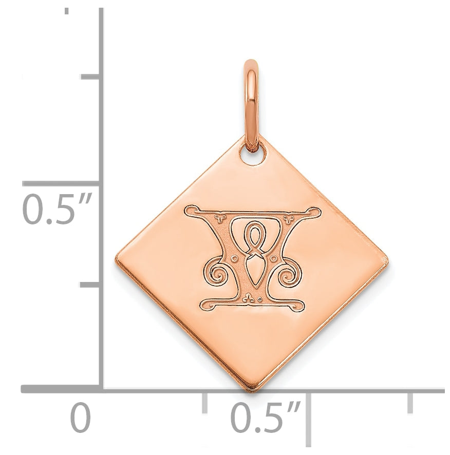 Sterling Silver Polished Rose Gold Plated Gold Letter V Initial Charm