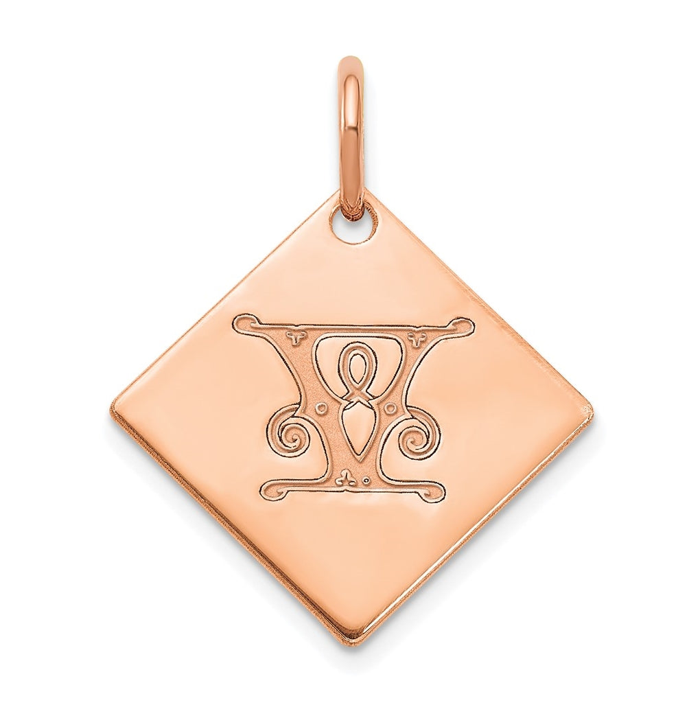 Sterling Silver Polished Rose Gold Plated Gold Letter V Initial Charm