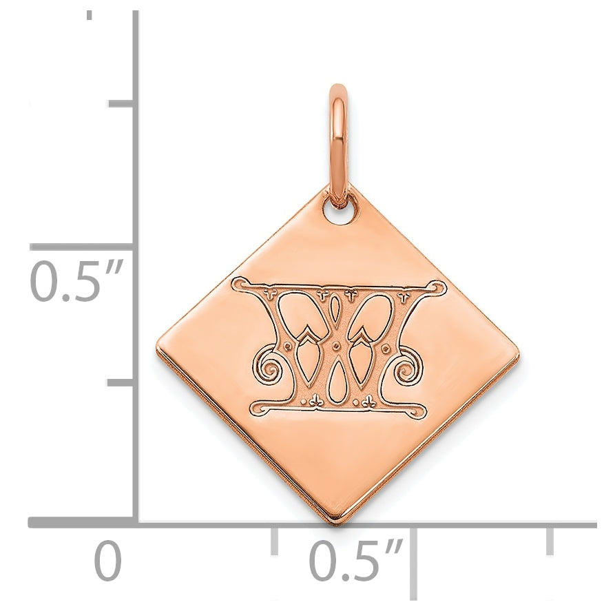 Sterling Silver Polished Rose Gold Plated Gold Letter W Initial Charm