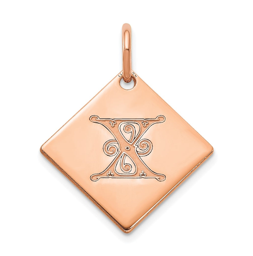 Sterling Silver Polished Rose Gold Plated Gold Letter X Initial Charm