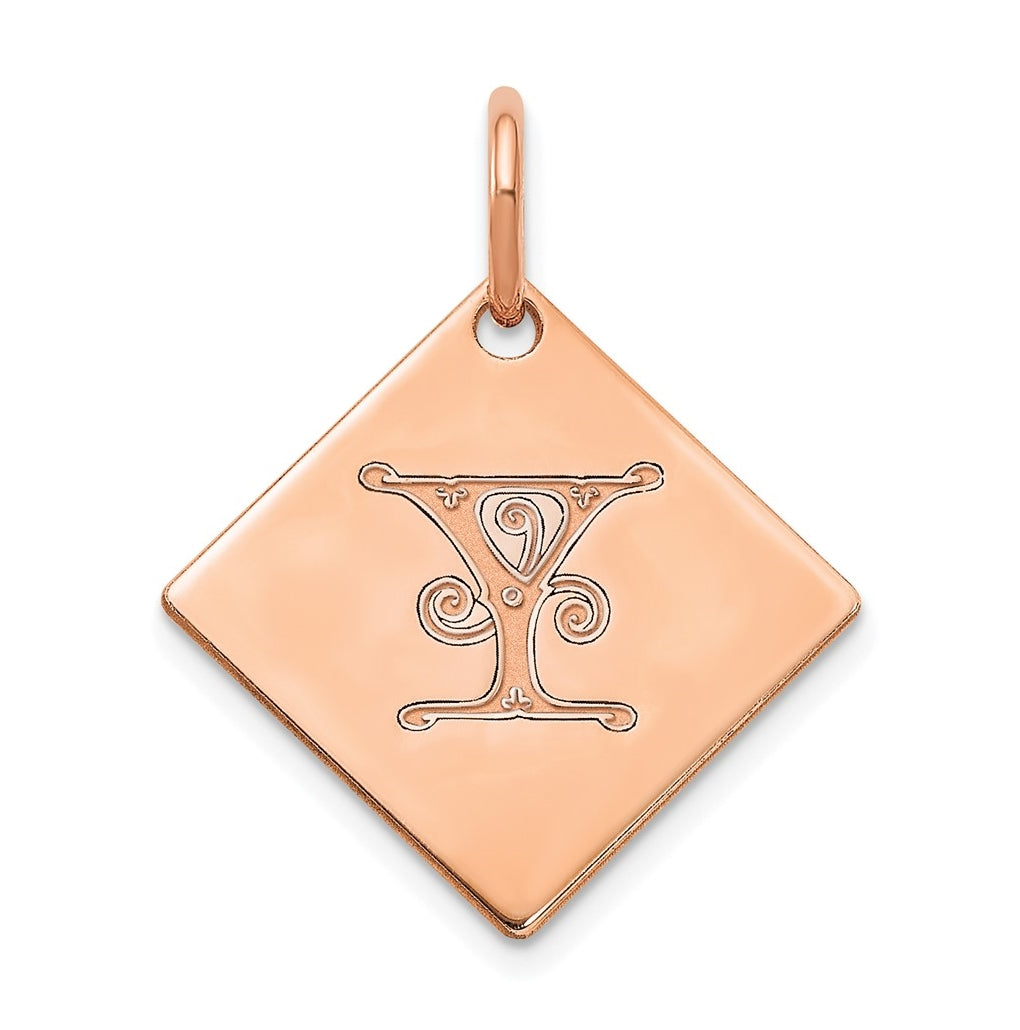 Sterling Silver Polished Rose Gold Plated Gold Letter Y Initial Charm