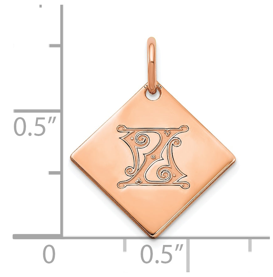 Sterling Silver Polished Rose Gold Plated Gold Letter Z Initial Charm