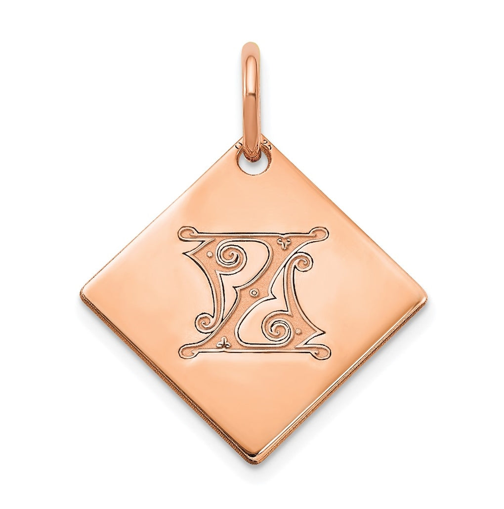 Sterling Silver Polished Rose Gold Plated Gold Letter Z Initial Charm