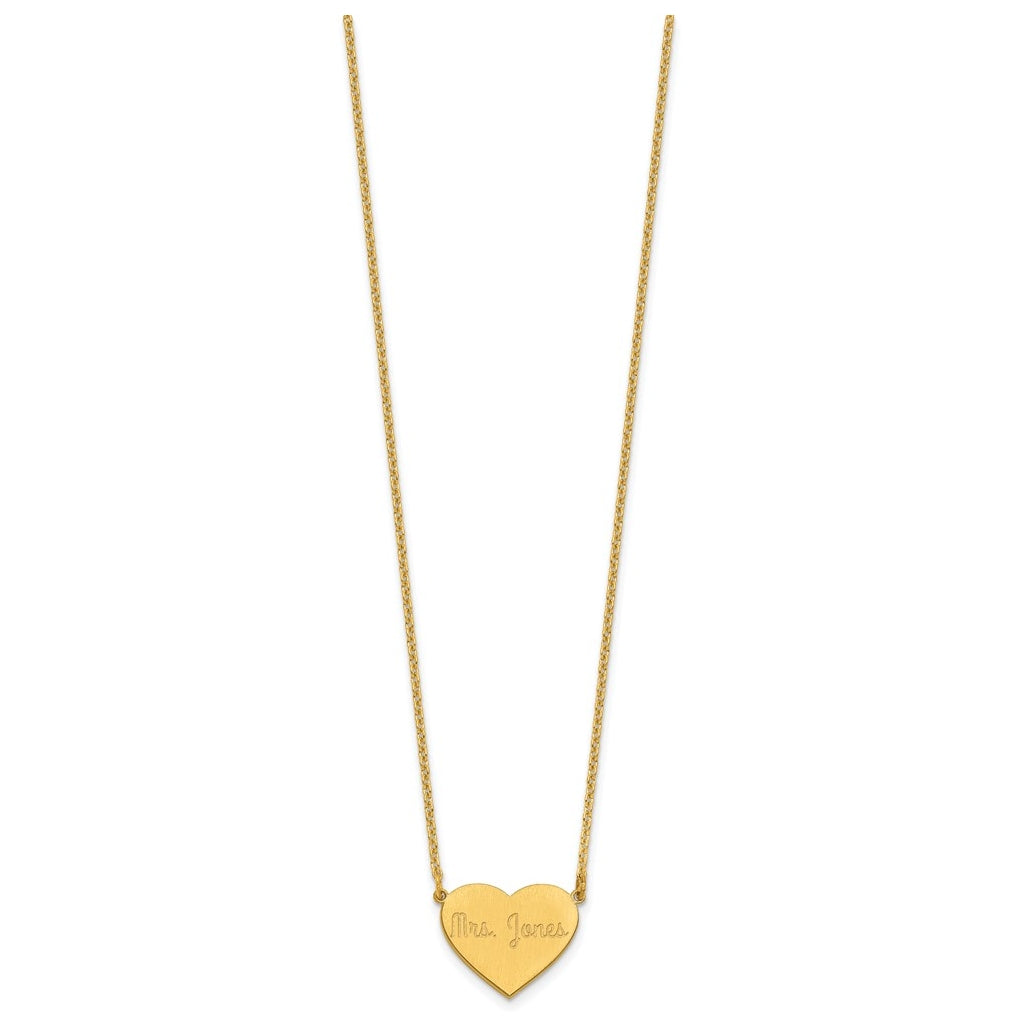 14K Yellow Or White Or Rose Gold Or Sterling Silver Brushed Station Heart Necklace