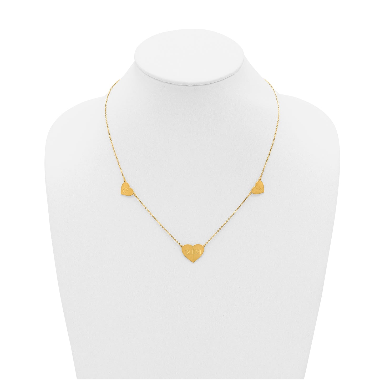 14K Yellow Or White Or Rose Gold Or Sterling Silver Brushed Station Heart Necklace
