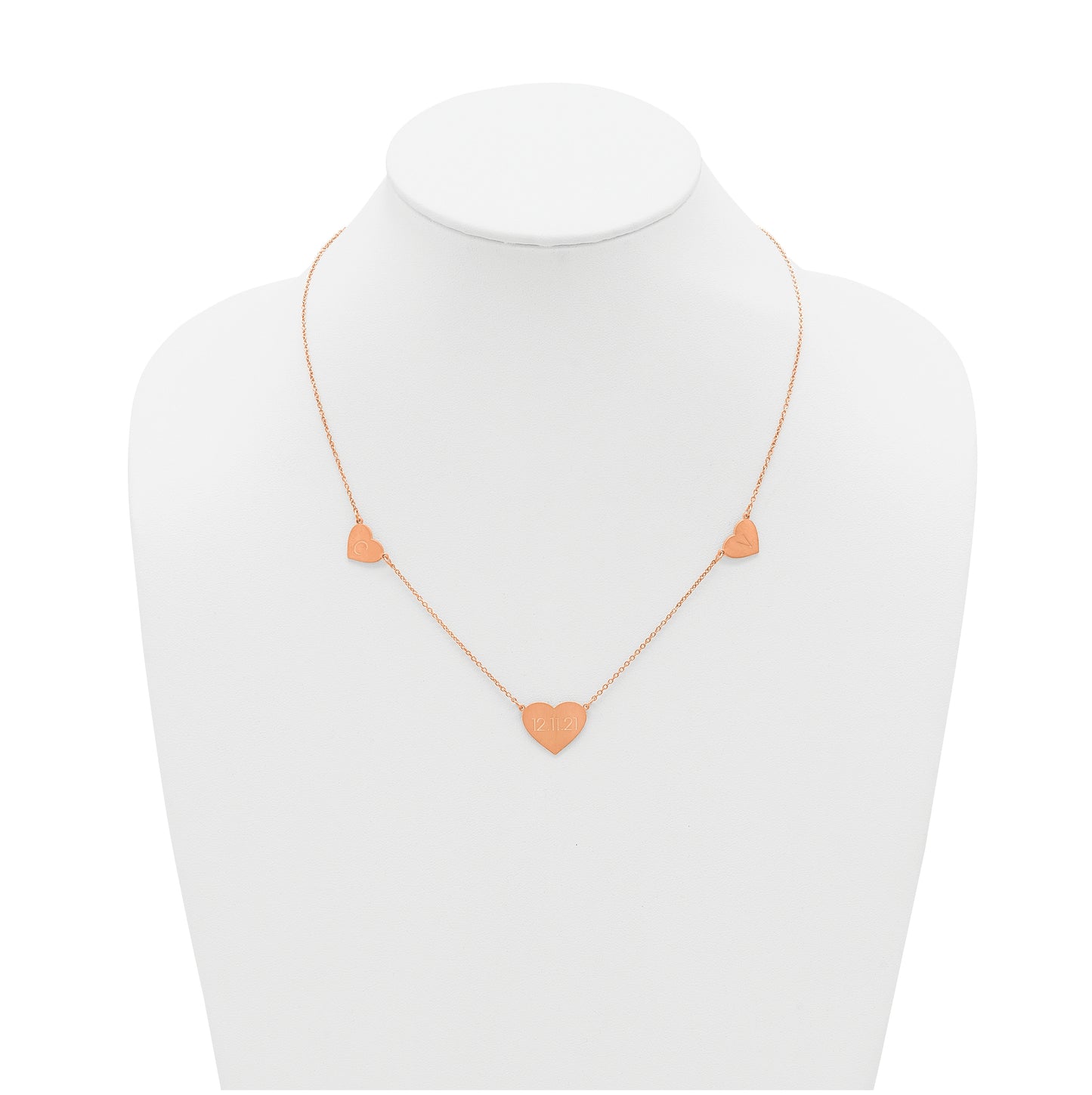 14K Yellow Or White Or Rose Gold Or Sterling Silver Brushed Station Heart Necklace