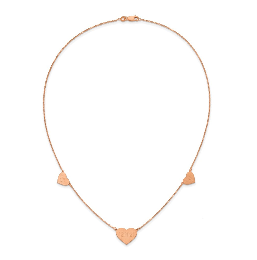 14K Yellow Or White Or Rose Gold Or Sterling Silver Brushed Station Heart Necklace