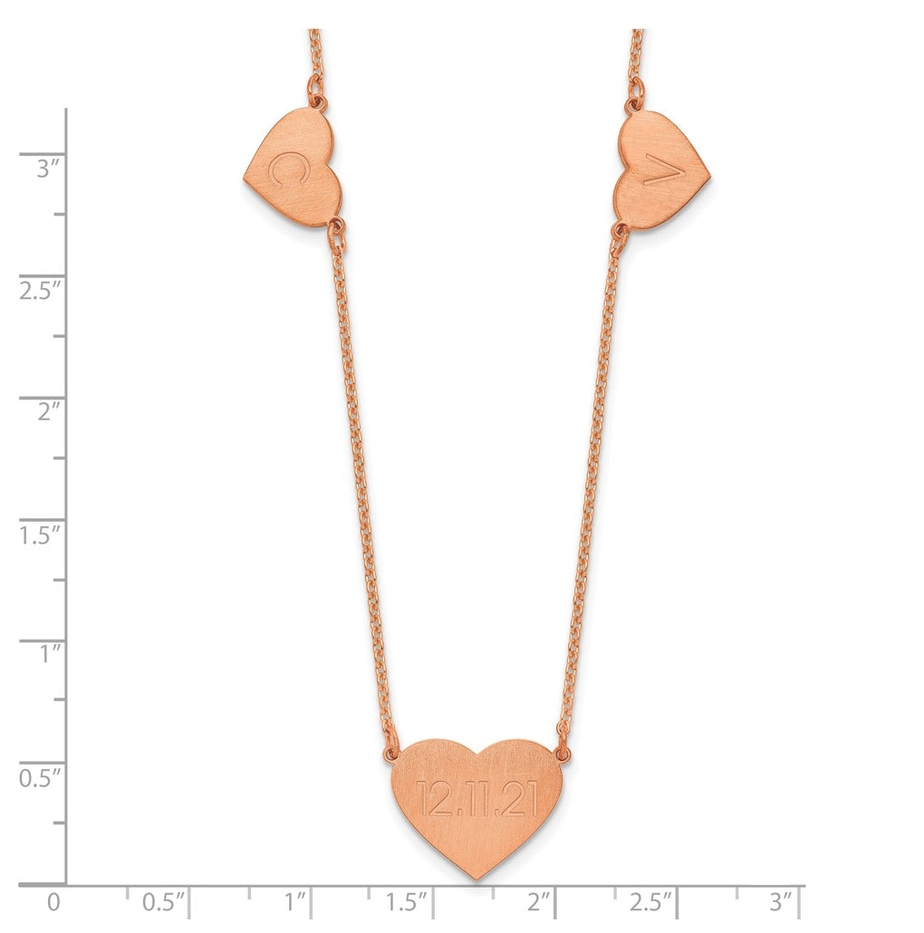 14K Yellow Or White Or Rose Gold Or Sterling Silver Brushed Station Heart Necklace