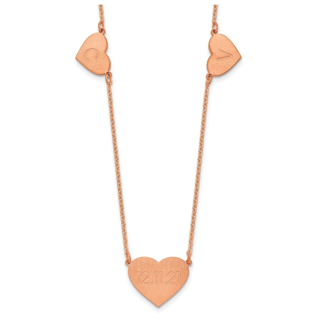 14K Yellow Or White Or Rose Gold Or Sterling Silver Brushed Station Heart Necklace