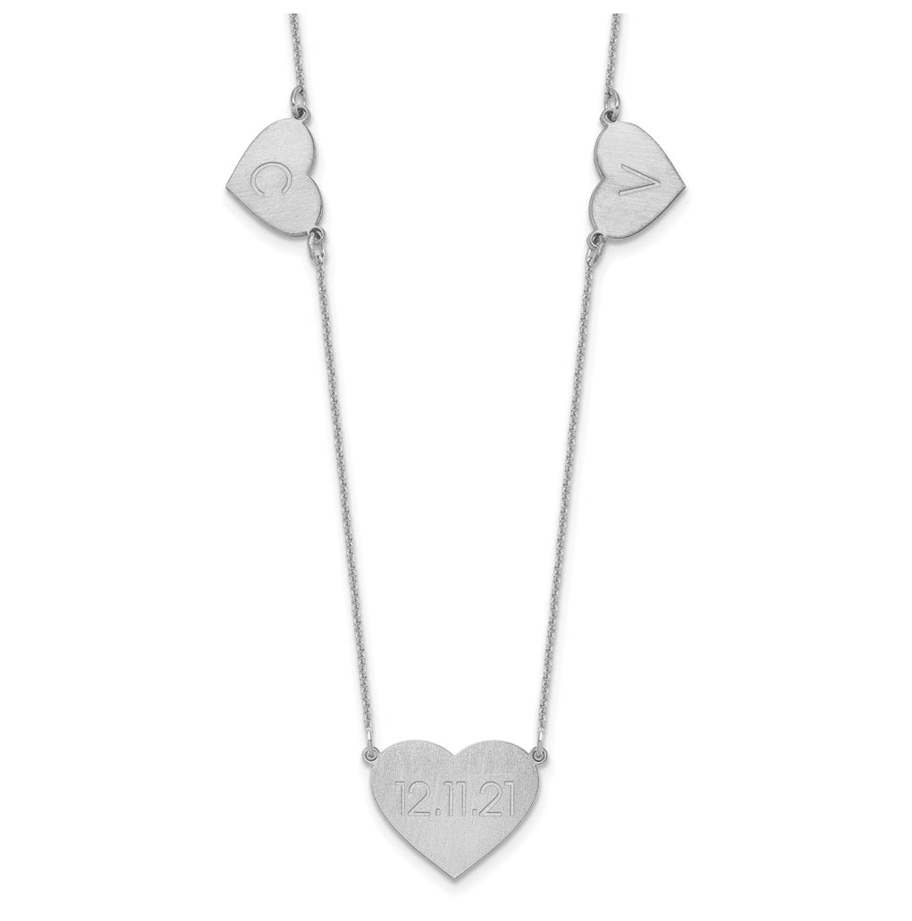 14K Yellow Or White Or Rose Gold Or Sterling Silver Brushed Station Heart Necklace