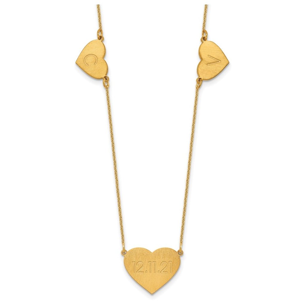 14K Yellow Or White Or Rose Gold Or Sterling Silver Brushed Station Heart Necklace