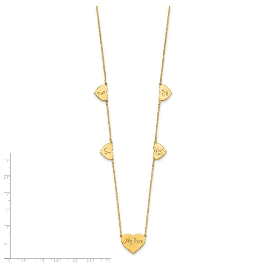 14K Yellow Or White Or Rose Gold Or Sterling Silver Brushed Station Heart Necklace